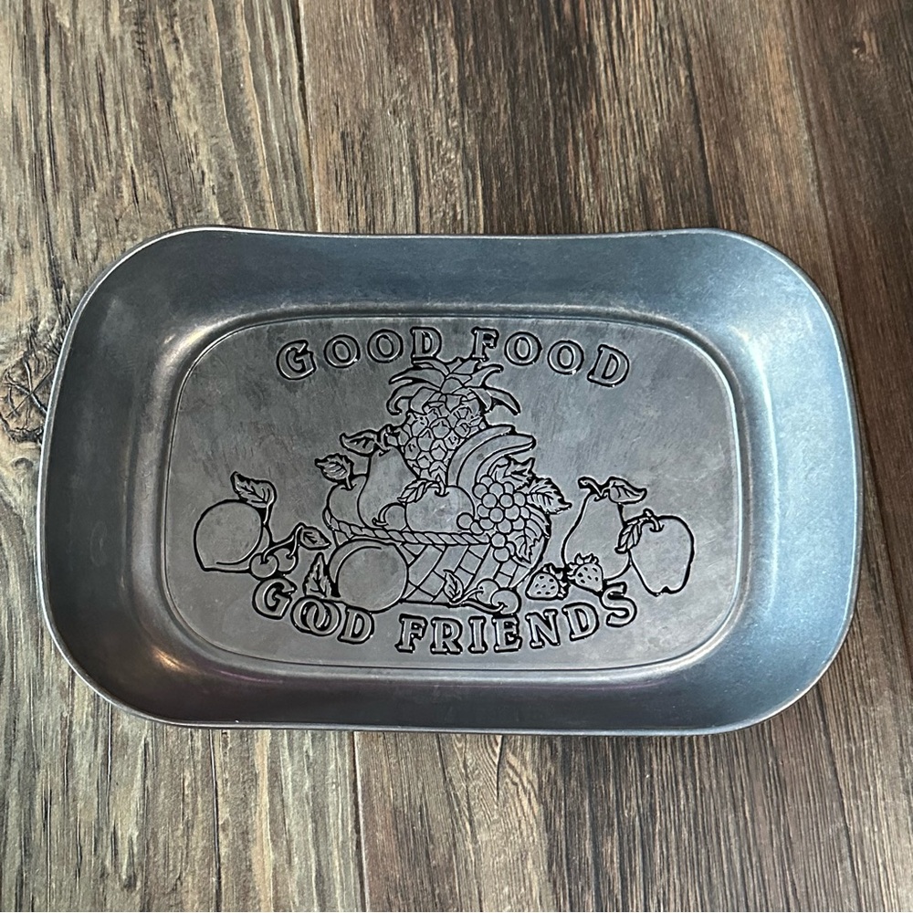 Wilton Armetale pewter bread tray GOOD FOOD GOOD FRIENDS serveware fruit